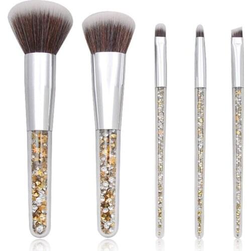 Beauty Golden Crystal Makeup Brushes Tool Set Eyeshadow Blending Glitter Brushes Round Powder Angled Eyebrow Makeup Brush