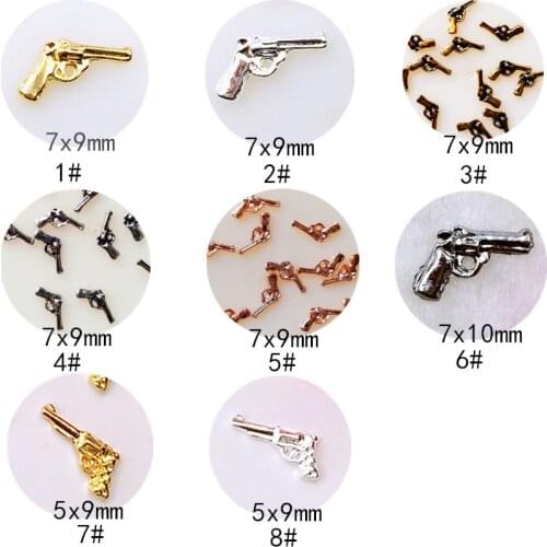50pcs/Pack Japan Alloy Nail Art Charms Decals Punk Style Retro Gold Silver Gun 3D DIY Metal Accessories Bride Nail Sticker DIY