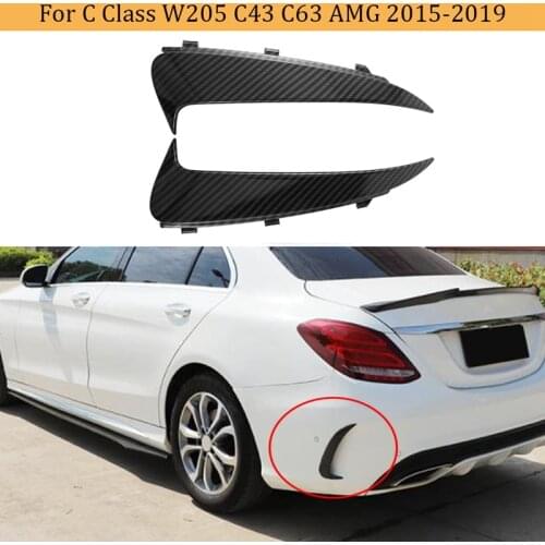 Carbon Fiber Rear Bumper Lip Spoiler Canards Stickers Trim for Benz C Class W205 C43 C63 AMG 2015-2019 Snap-in Type