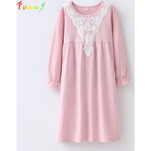 Mother Kids Nightgowns Solid Cotton Lace Pajamas Spring Autumn Girls Sleep Dress Family Matching Clothes Casual Home Wear