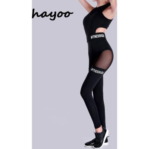 New popular hot air letter printing mesh Mosaic yoga sports jumpsuit