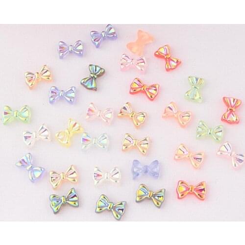 BOLIAO New 30Pcs 7*11mm AB Color Bow Shiny Resin Flat Back Rhinestone Glue on Bags/Clothes Home Decoration R369