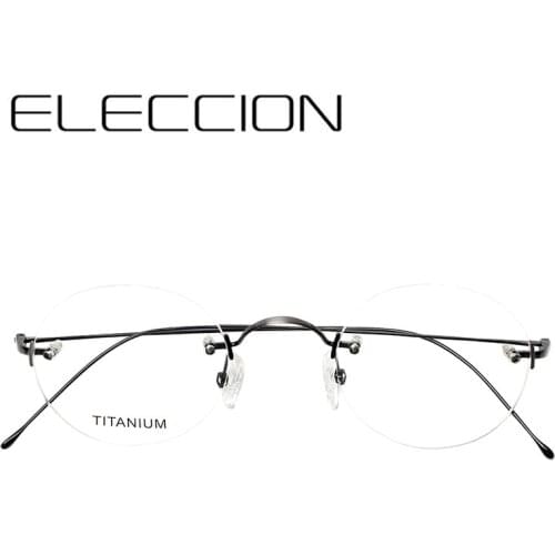 ELECCION Vintage Titanium Rim Optical Round Rimless Glasses Prescription Eyeglass Frames Men NEW Small Women Myopia Spectacles