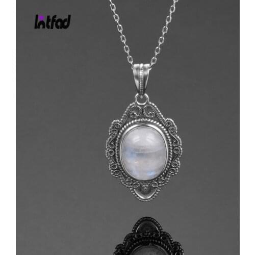 925 Sterling Silver Necklace Natural Moonstone Pendants Necklace for Women Chain Fine Jewelry Wedding Party Gifts