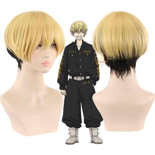 Anime Tokyo Revengers Chifuyu Matsuno Cosplay Wig Blonde mix Black Short Wig for Men Women Halloween Party Costume Props Wig Cap