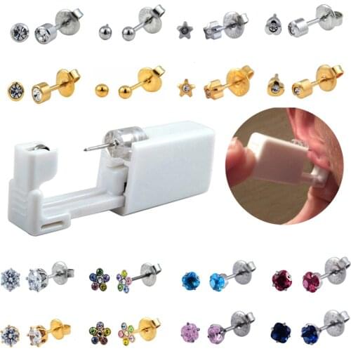 PAIR Ear Gun to Pierce No Pain Ear Disposable Sterile Ear Piercing Unit Cartilage Tragus Helix Piercing Tool Kit Build In Steel