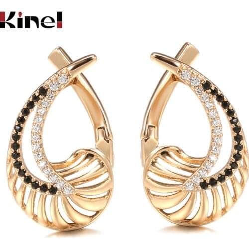 Kinel Hot Black Natural Zircon Earrings Trend Jewelry 2021 Hollow Flower 585 Rose Gold Drop Earrings For Women Vintage Jewelry