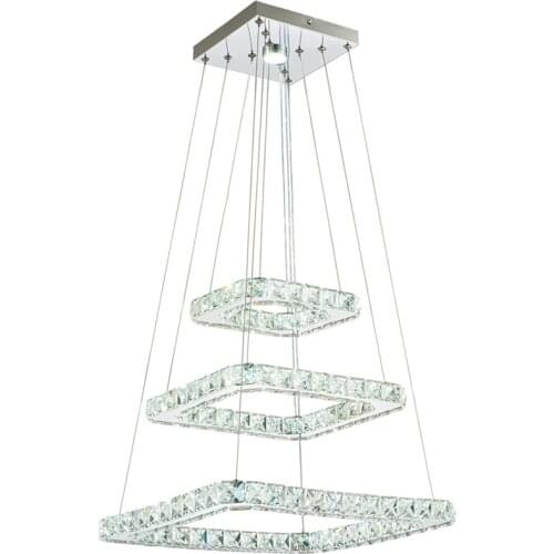 Modern 3 Rings Square Crystal Pendant Light LED hanglamp Crystal Lamp Luminaire Light Fixture Lighting for Living room Lustre
