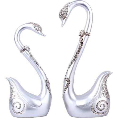 WEDDING GIFTS EUROPE COUPLE SWAN FIGURINES ORNAMENTS RESIN CRAFTS SLIVER SWAN MINIATURE HOME LIVING ROOM DECORATION ACCESSORIES