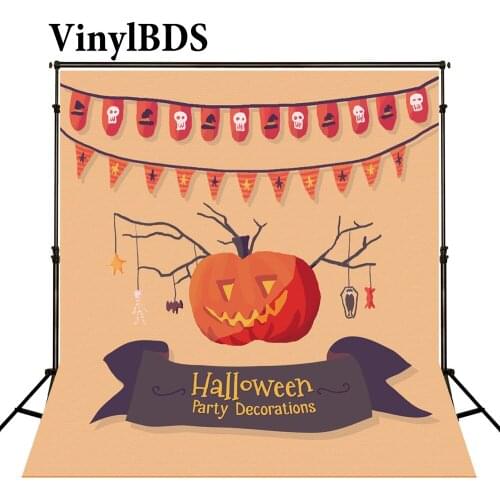 VinylBDS Background Lantern Pumpkins Skull Photography Background Halloween Hat Flag Branch Candy Background Customize Backdrop