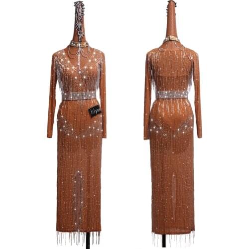 New Latin dance skirt competition skirt performance Skirt Adult custom color flash diamond long custom dance skirt