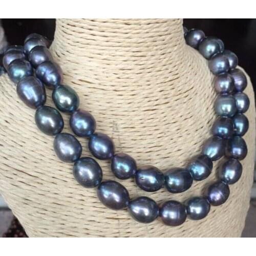 Double strands 15-16mm tahitian black green pearl necklace 18"19" shipping free