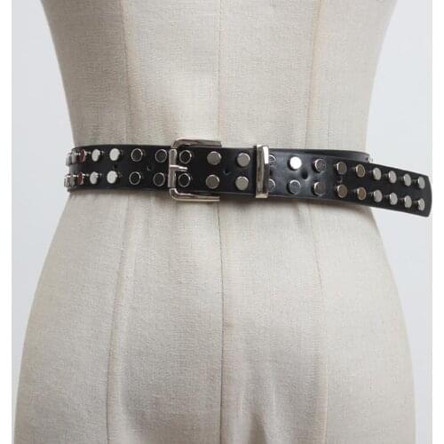 Womens runway fashion rivet pu leather punk Cummerbunds female Dress Corsets Waistband Belts decoration wide belt R3102