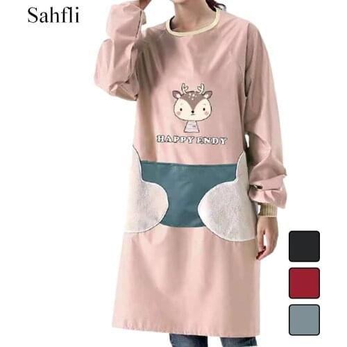 Adult Womens Household Kitchen Waterproof Fashion Overalls 2021 New Style Additional Double-sided Handwiping Area Sleeved Apron