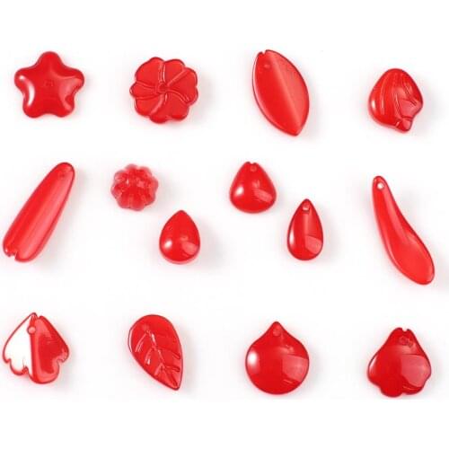 10Pcs Red Color Glass Petals Beads Crafts For DIY Crystal Pendant Earrings Jewelry Making Accessories