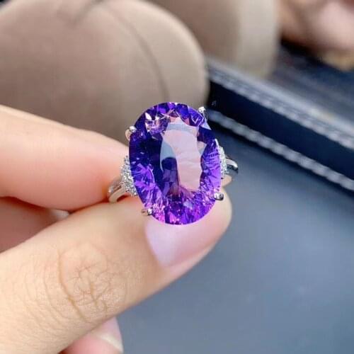 100% Natural and real amethyst ring 925 sterling silver 12*16MM gemstone For men or women rings