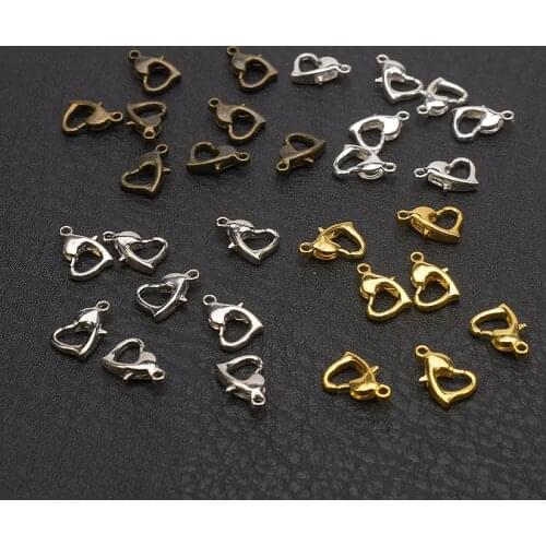 20Pcs/Lot 12*8mm Heart Shape Lobster Clasps Bracelets Necklaces Hooks Chains Closure Accessories for Jewelry Making Supplies