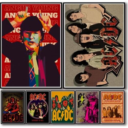 28 Designs AC∕DC Band Kraftpaper Poster Rock HomeDecal Painting Wall Sticker for Coffee House Bar
