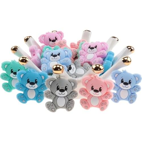 50pcs Bear Baby Silicone Beads Goods For Newborns Pacifier Chain Beads Silicone Teether Fidget Toys Teeth Care BPA Free Baby Toy