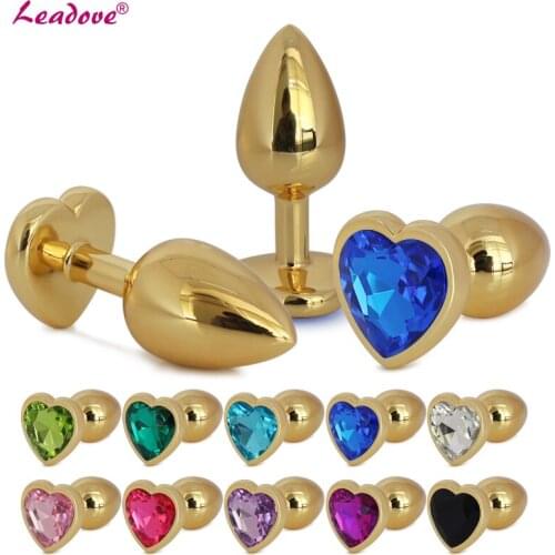 Golden Heart Shaped Small Size 28mm x 70mm Stainless Steel Crystal Jewelry Anal Butt Plug Sex Toys for Couples GS0312