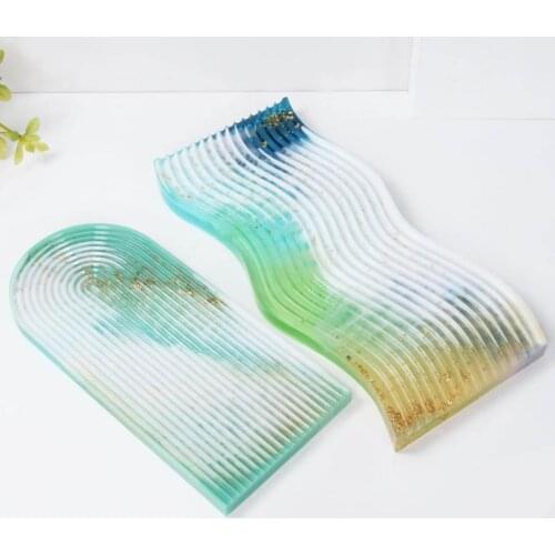 Large Base Tray Concrete Mold Wavy Stripes Design Cement Base Plate Shooting Props Epoxy Cement Epoxy Mold DIY Home Decoration