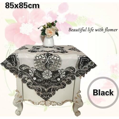 Black European Luxury Lace Beaded Pendant Embroidery Tablecloth Furniture Electrical Dust Cover Cloth Tapete Christmas Wedding