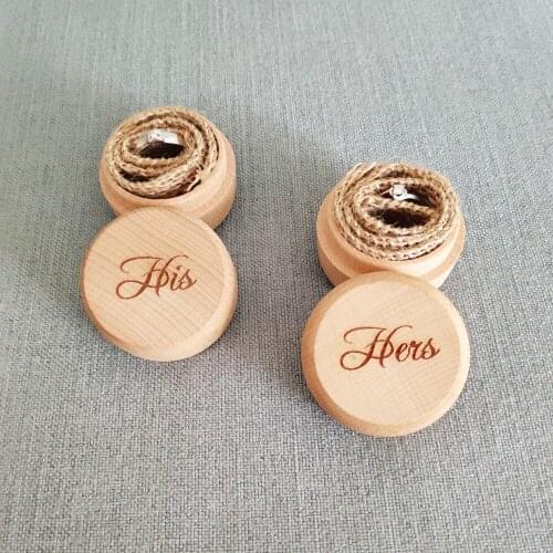 2pcs Round Rustic Wooden Ring Box His Hers Wedding Ring Box Anniversary Gift Engraved Ring Circle Boxes