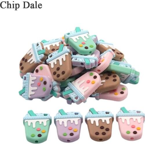 Chip Dale 20Pcs Baby Silicone Beads DIY Teething Teether Cute Milk Tea Cup Oral Care Bite Chew Toys Newborn Food Grade Bead