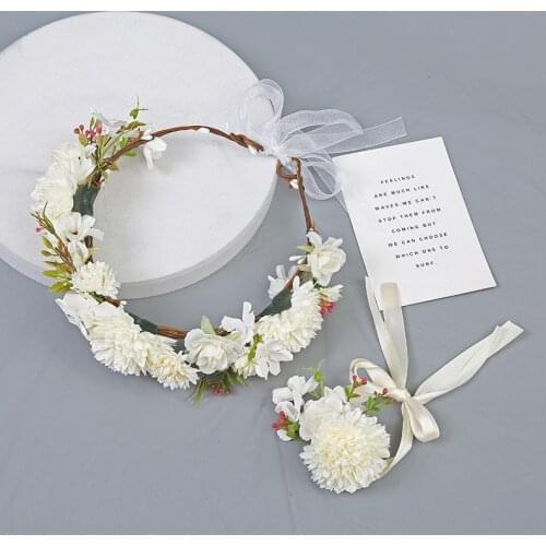 Simulation Flower Crown Hairbands Head Wreath Garland Floral Hair Hoop Mori Bracelet Set Bride Bridesmaid Wedding Party Decorate