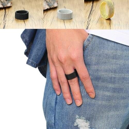 2021New Women Men Stainless Steel Ring 10MM Width Circle Woven Mesh Couple Circle Woven Mesh Wedding Couple Anniversary Jewelry