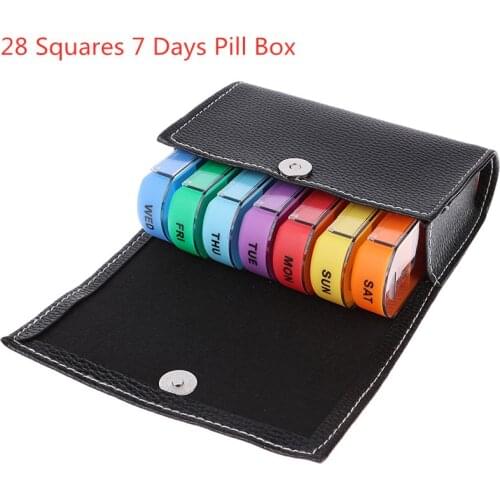 7 Day Weekly Pillbox Storage Container Travel Case 28 Squares Pill Box Medicine Box Organizer Case Wallet Medicine Box