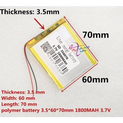 China manufacture hot selling 356070 3.7V 1800mAh external rechargeable lipo battery for 7inch tablet pc, MID, PDA