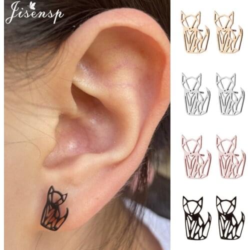 Fashion Cute Origami Cat Stud Earrings for Women Kids Everyday Jewelry Small Kitten Fox Snake Dog Paw Earings Animal Girls Gifts