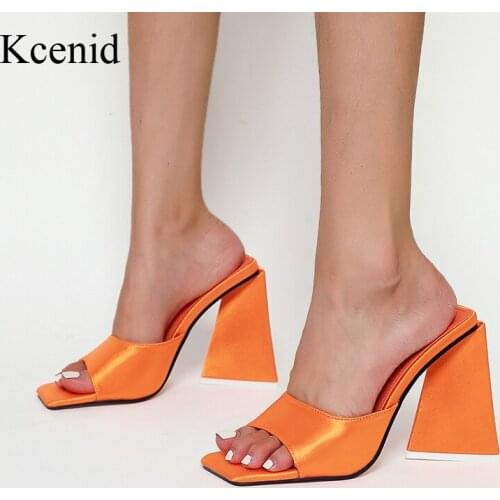 Kcenid New Summer Slippers Women Shoes Orange Strange Heel Mules Women High-Heeled Ladies Slip On Party Pumps Big Size 35-42