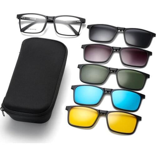 1+5 Polarized Magnetic Sleeve Glasses Frame Male Ultralight Myopia Square Frame Female Optical Prescription Sunglasses 12147