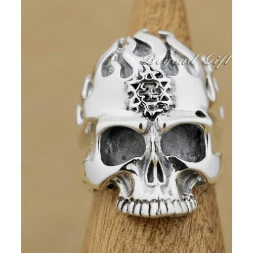 Huge & Heavy Flame Skull 925 Sterling Silver Mens Biker Ring 9Q004 US Size 7 to 15