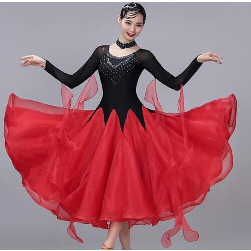 Ballroom dress standard ballroom dance competition dresses kids standard dance dress dance wear women festival clothing red