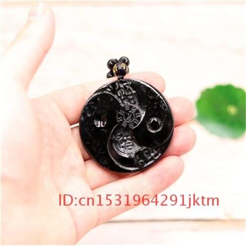 Gifts Black Men Jewelry Natural Jade Obsidian for Taiji Eight Green Pendant Chinese Trigrams Amulet Charm Carved Necklace