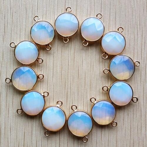 New fashion Opal stone pendants 16mm Connector charms for bracelets Jewelry Making good quality 12pcs/lot wholesale free