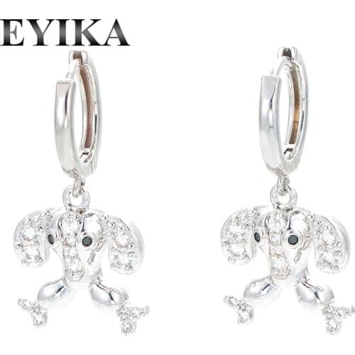EYIKA Cute Dog and Bone Polished Hoop Earring Gold Silver Plated Pet Shape Zircon Pendientes Personality CZ Jewelry for Gift