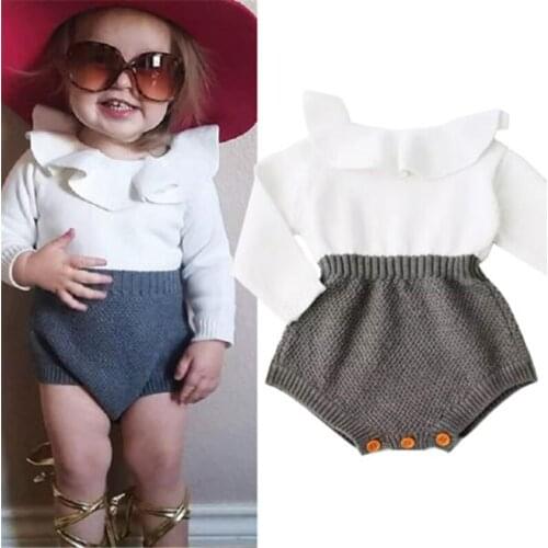 Newborn Baby Girl Wool Knitting Top Romper Warm Outfits Set Clothes Girls Patchwork Rompers Clothing