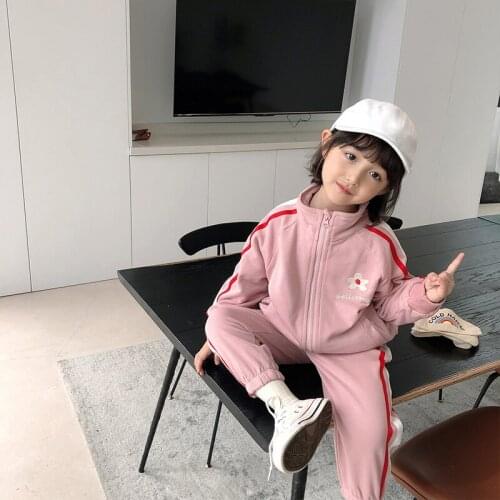 Girls' Sweatshirt Sports Suit Kids Cardigan Zipper Loose Jacket Autumn Korean Childrens Cotton Hoodie Suit Baby Girl Clothes