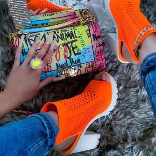 Party Pumps Summer Sandals Mesh Open Toe Thick High Heels Women Shoes Platform High Heels Sandals Big Size 36-43