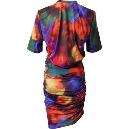 Tie Dye Two Piece Set For Women Irregular Printed Half-body Skirt O Neck Short Sleeve Tops Summer Print Hit Color womens outfits