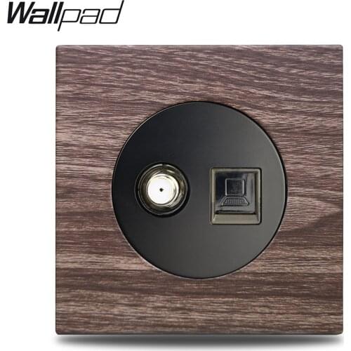 Wallpad L6 Wood Panel Satellite TV Antenna CAT6 Computer PC Data Internet Jack Socket Wall Wiring Outlet