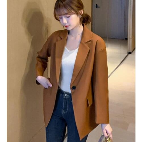 Lady Casual Black Blazer Women Spring Autumn Single Button Blazer Female Fashion Long Sleeve Pockets Jacket X1586RX