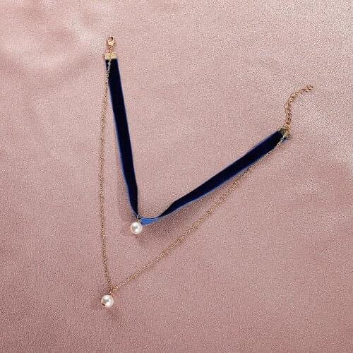 Vintage Imitation Pearls Pendant Velvet Choker Necklace Double Layered Chain Necklace for Women Gothic Neck Party Jewelry Gift