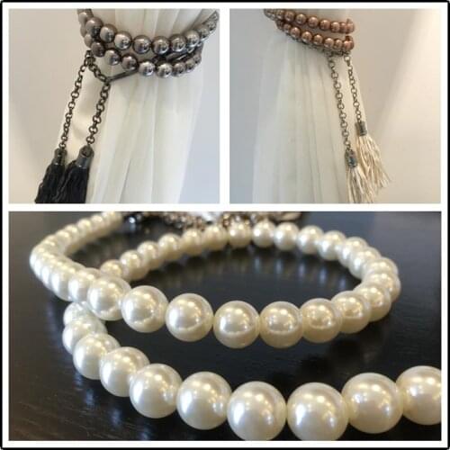 1 pair fashion simple curtain bandage Pearl ball Hanging chain tassel decoration tieback strap tied rope tie tape back M404