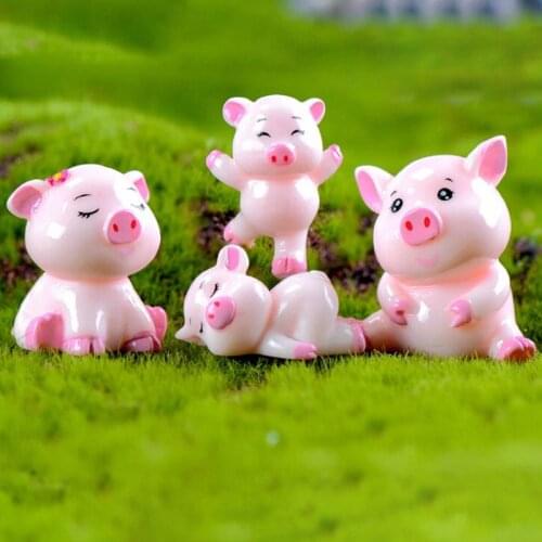 1 Pcs Mini Pig Family Animal Figurine Home Decor Miniature Fairy Garden Decoration Accessories Statue Resin Craft Figure DIY