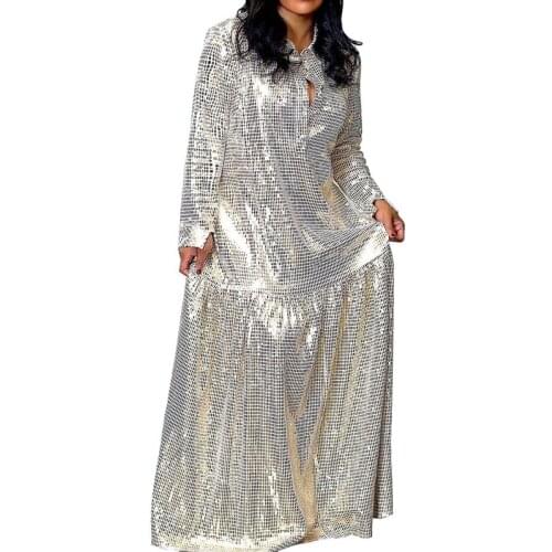 2020 Glitter Sequined Sparkle Long Dress Women African Clothes Long Sleeve Evening Party Maxi Dress Gown Robe Clubwear Vestidos